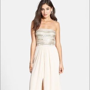 Aidan Mattox Embellished strapless gown in Blush